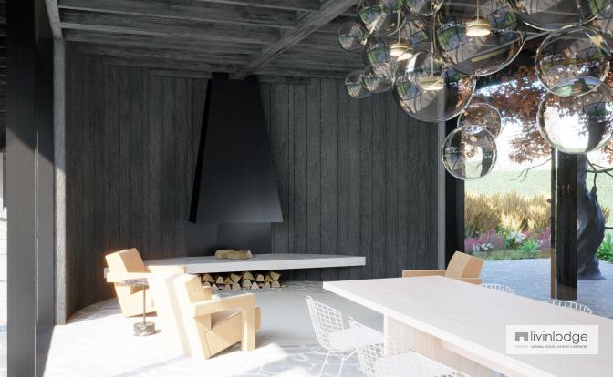 Moderne tuinkamer met open haard voor extra gezelligheid Moderne tuinkamer met open haard voor extra gezelligheid
