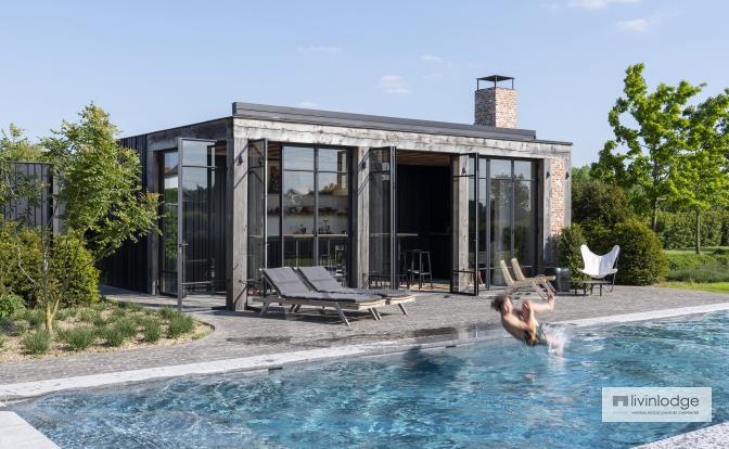 Oak pool house with contemporary design