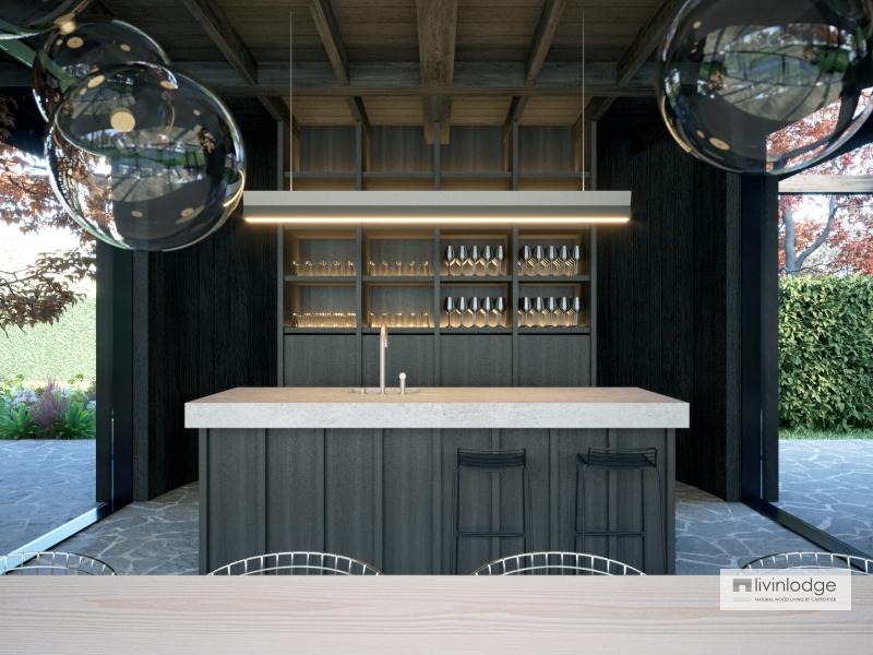 Bar met zwarte afwerking in moderne tuinkamer Bar met zwarte afwerking in moderne tuinkamer