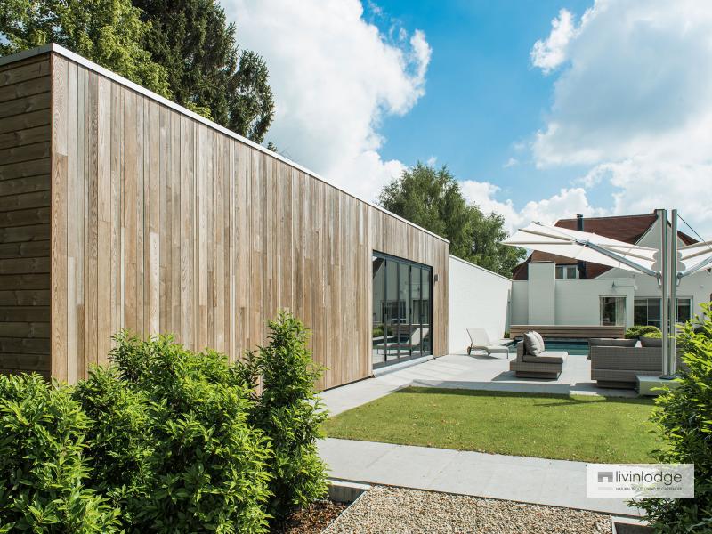 Moderne poolhouse met hobbyruimte te Tielt | houten bijgebouwen op maat Moderne poolhouse met hobbyruimte te Tielt | houten bijgebouwen op maat