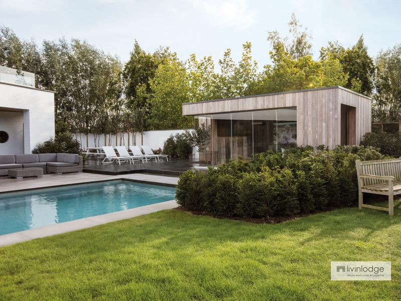 Moderne poolhouse in HOTwood essen te Zwijnaarde | Houten bijgebouwen te koop Moderne poolhouse in HOTwood essen te Zwijnaarde | Houten bijgebouwen te koop