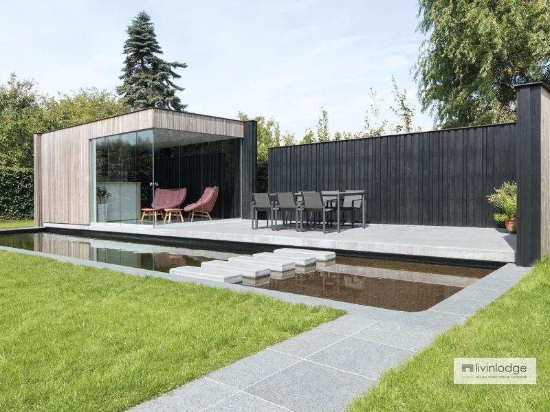 Moderne poolhouse met tuinwand te Tielt | Houten bijgebouwen op maat Moderne poolhouse met tuinwand te Tielt | Houten bijgebouwen op maat