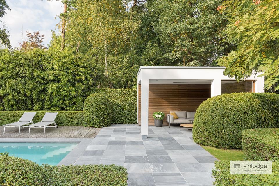 Moderne poolhouse in hout en crepi te Zoersel Moderne poolhouse in hout en crepi te Zoersel