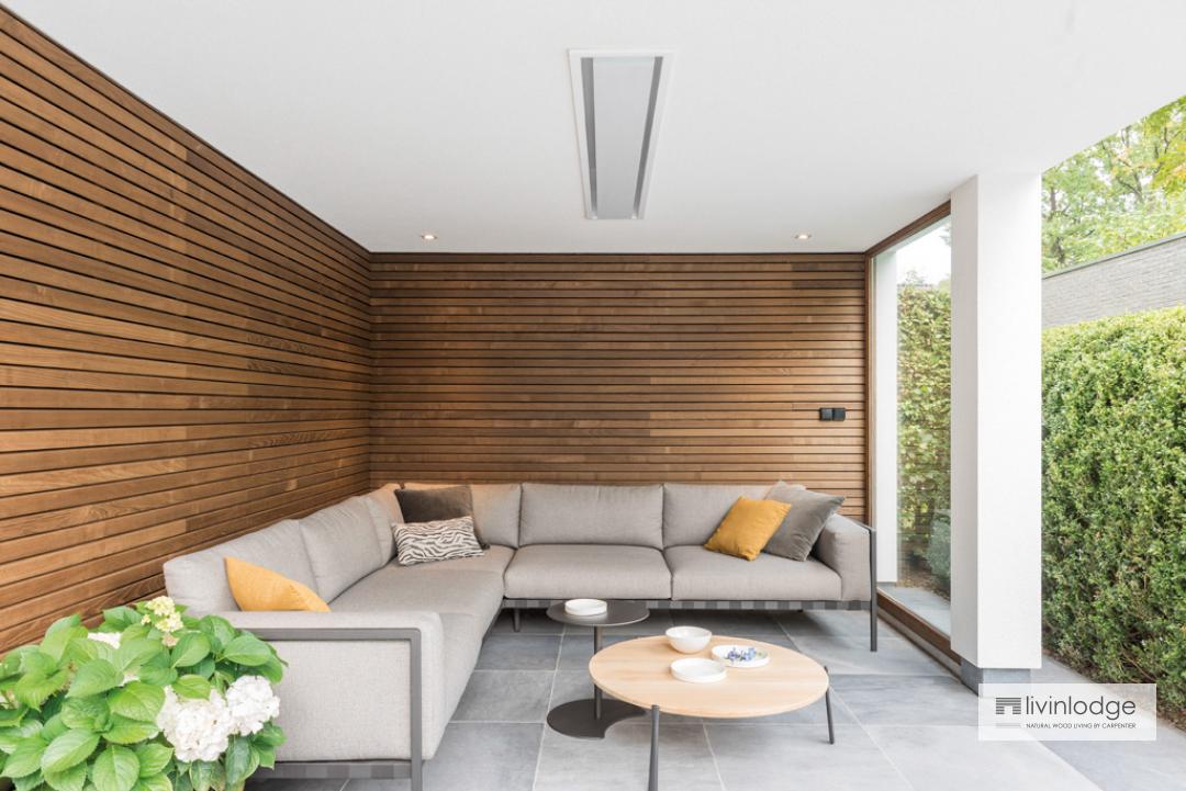 Project Verne (Zoersel). Pool house in HOTwood essen. Afwerking in crépi Moderne Poolhouses - Houten Bijgebouwen op maat